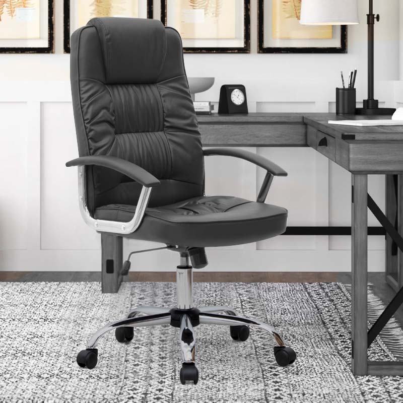 Καρέκλα γραφείου διευθυντική Arial Megapap από τεχνόδερμα χρώμα μαύρο 62x63x112/122εκ. - Hippiehome.gr