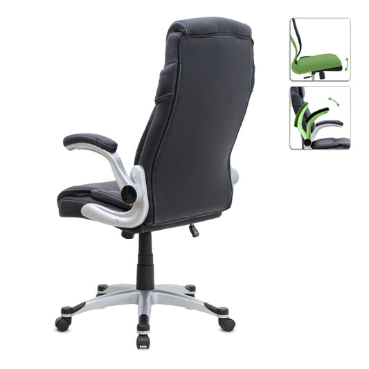 Καρέκλα γραφείου διευθυντική Gustavo Megapap από τεχνόδερμα χρώμα μαύρο 69x65x116/126εκ. - Hippiehome.gr