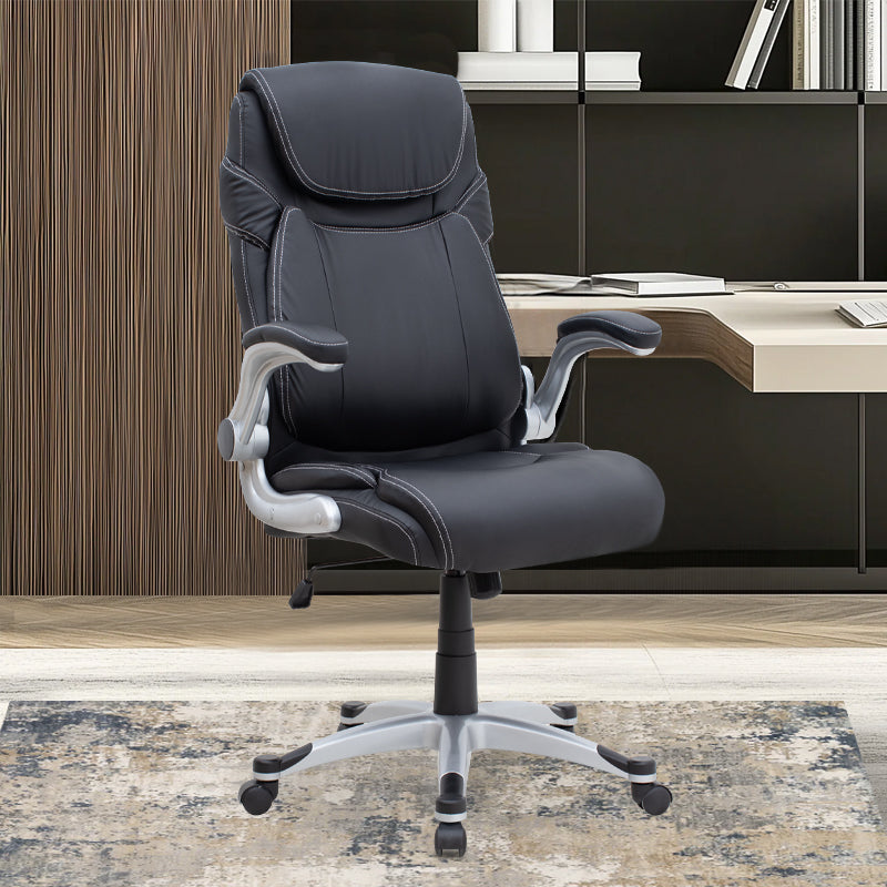 Καρέκλα γραφείου διευθυντική Gustavo Megapap από τεχνόδερμα χρώμα μαύρο 69x65x116/126εκ. - Hippiehome.gr