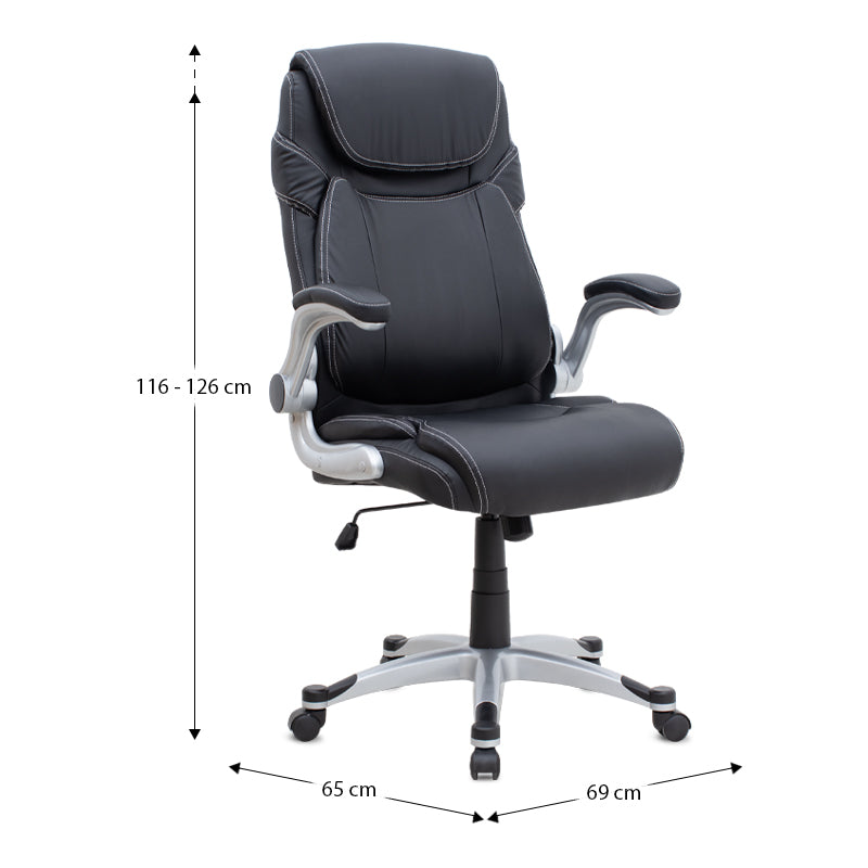 Καρέκλα γραφείου διευθυντική Gustavo Megapap από τεχνόδερμα χρώμα μαύρο 69x65x116/126εκ. - Hippiehome.gr