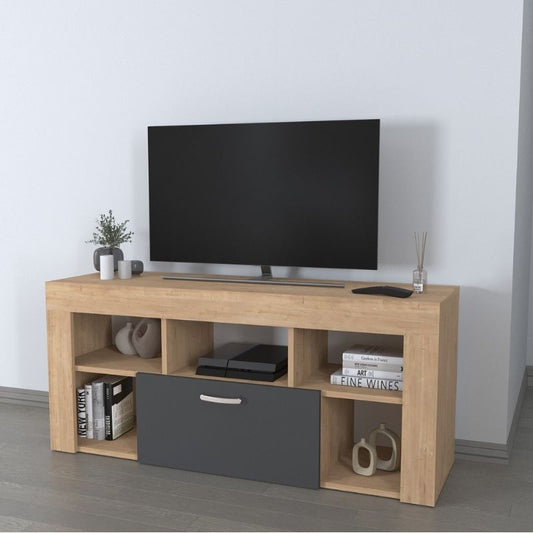 Έπιπλο τηλεόρασης Midili Megapap χρώμα sapphire oak - ανθρακί 135x42x60,7εκ. - Hippiehome.gr