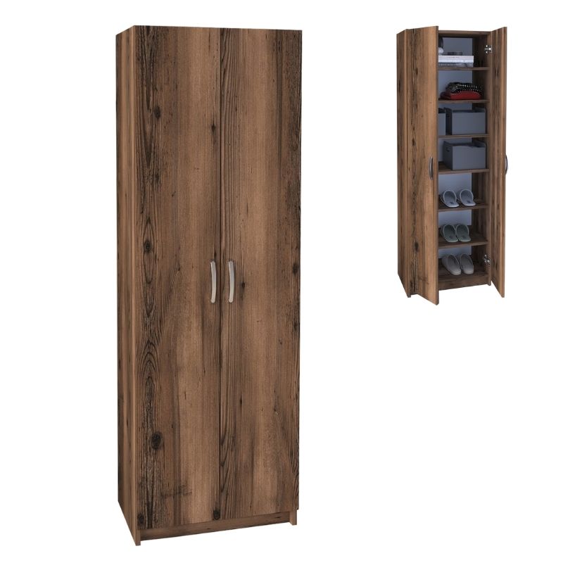 Ντουλάπα ρούχων - Παπουτσοθήκη Renso Megapap δίφυλλη χρώμα καπνιστή καρυδιά 59,8x37,8x178,5εκ. - Hippiehome.gr