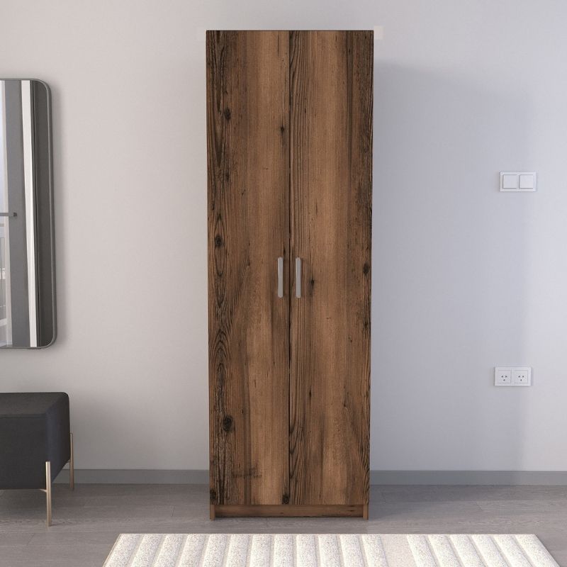 Ντουλάπα ρούχων - Παπουτσοθήκη Renso Megapap δίφυλλη χρώμα καπνιστή καρυδιά 59,8x37,8x178,5εκ. - Hippiehome.gr