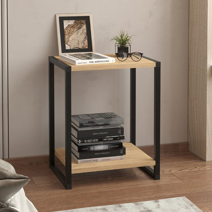 Κομοδίνο Gina Megapap χρώμα sapphire oak - μαύρο 39x30x48εκ. - Hippiehome.gr