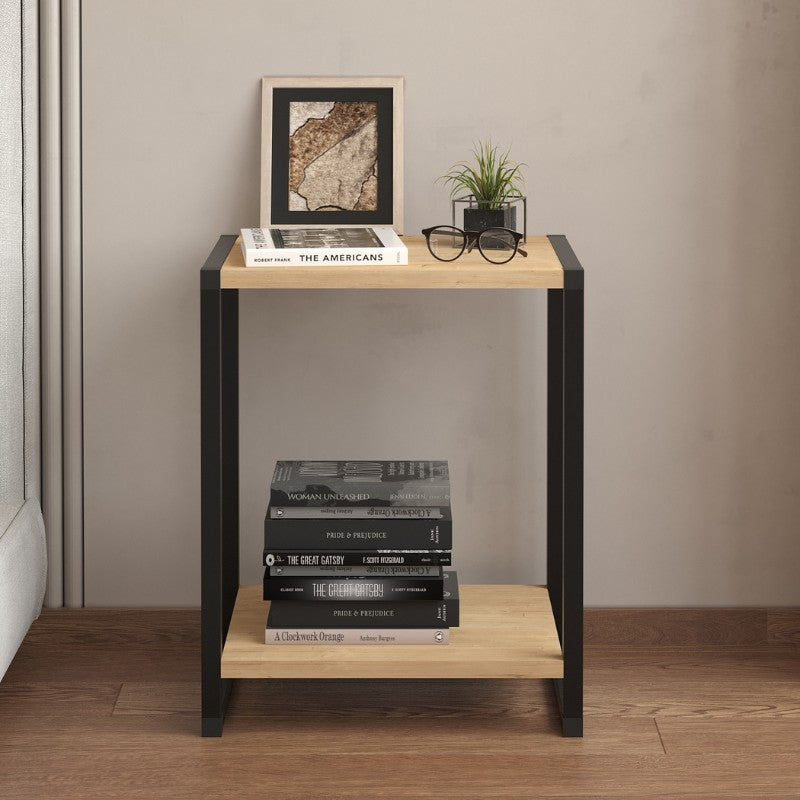 Κομοδίνο Gina Megapap χρώμα sapphire oak - μαύρο 39x30x48εκ. - Hippiehome.gr