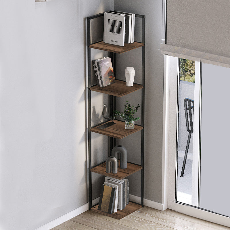 Βιβλιοθήκη γωνιακή Lidia Megapap χρώμα μαύρο - καπνιστή καρυδιά 33,5x33,5x180εκ. - Hippiehome.gr