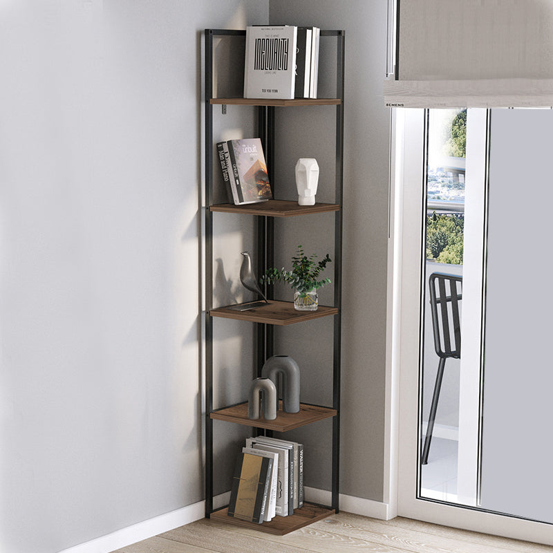 Βιβλιοθήκη γωνιακή Lidia Megapap χρώμα μαύρο - καπνιστή καρυδιά 33,5x33,5x180εκ. - Hippiehome.gr