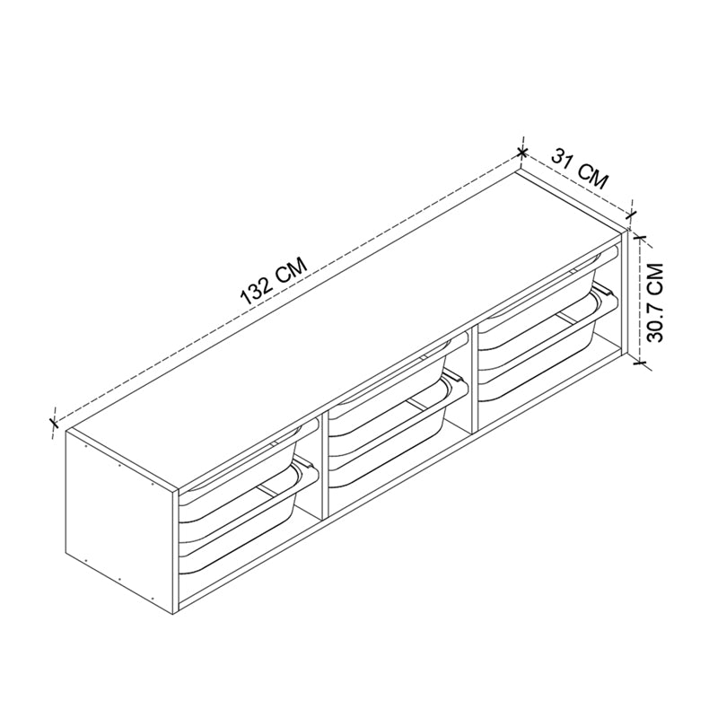 Συρταριέρα επιτοίχια Pavia Megapap με 6 συρτάρια χρώμα sapphire oak 132x31x30,7εκ. - Hippiehome.gr