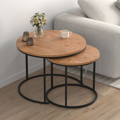 Τραπεζάκι σαλονιού σετ 2 τμχ Hilal Megapap χρώμα pine oak Ø66x49,5εκ. - Hippiehome.gr