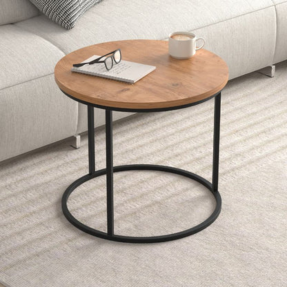 Τραπεζάκι σαλονιού σετ 2 τμχ Hilal Megapap χρώμα pine oak Ø66x49,5εκ. - Hippiehome.gr