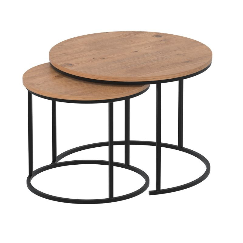 Τραπεζάκι σαλονιού σετ 2 τμχ Hilal Megapap χρώμα pine oak Ø66x49,5εκ. - Hippiehome.gr