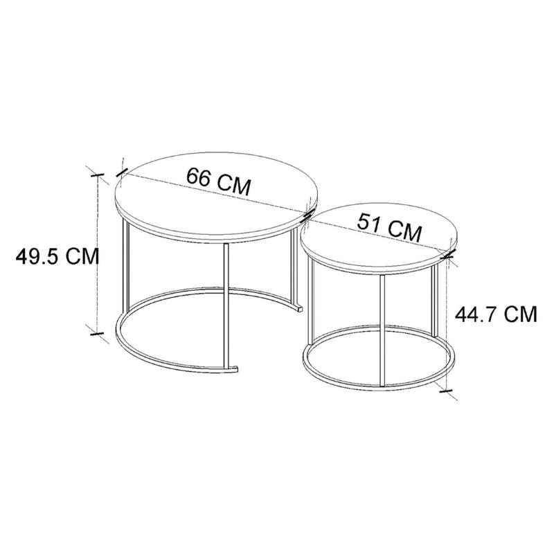 Τραπεζάκι σαλονιού σετ 2 τμχ Hilal Megapap χρώμα pine oak Ø66x49,5εκ. - Hippiehome.gr