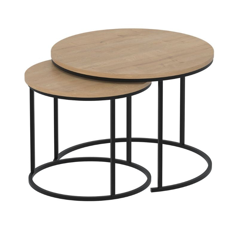 Τραπεζάκι σαλονιού σετ 2 τμχ Hilal Megapap χρώμα sapphire oak Ø66x49,5εκ. - Hippiehome.gr