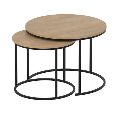 Τραπεζάκι σαλονιού σετ 2 τμχ Hilal Megapap χρώμα sapphire oak Ø66x49,5εκ. - Hippiehome.gr