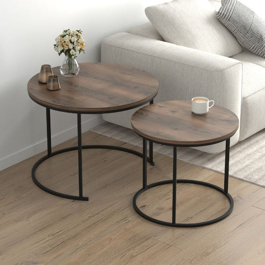 Τραπεζάκι σαλονιού σετ 2 τμχ Hilal Megapap χρώμα καπνιστή καρυδιά Ø66x49,5εκ. - Hippiehome.gr
