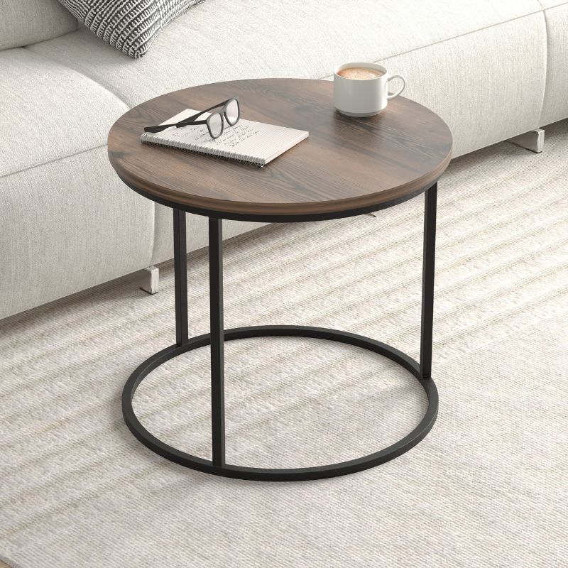 Τραπεζάκι σαλονιού σετ 2 τμχ Hilal Megapap χρώμα καπνιστή καρυδιά Ø66x49,5εκ. - Hippiehome.gr