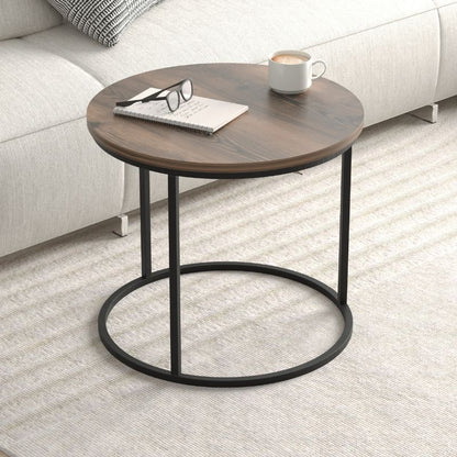 Τραπεζάκι σαλονιού σετ 2 τμχ Hilal Megapap χρώμα καπνιστή καρυδιά Ø66x49,5εκ. - Hippiehome.gr