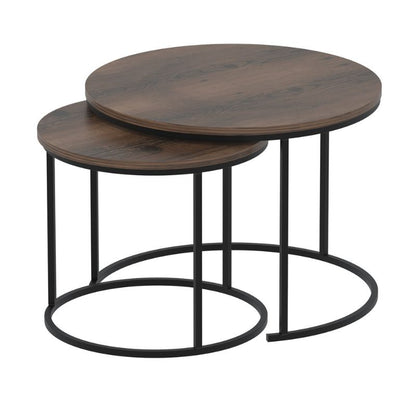 Τραπεζάκι σαλονιού σετ 2 τμχ Hilal Megapap χρώμα καπνιστή καρυδιά Ø66x49,5εκ. - Hippiehome.gr