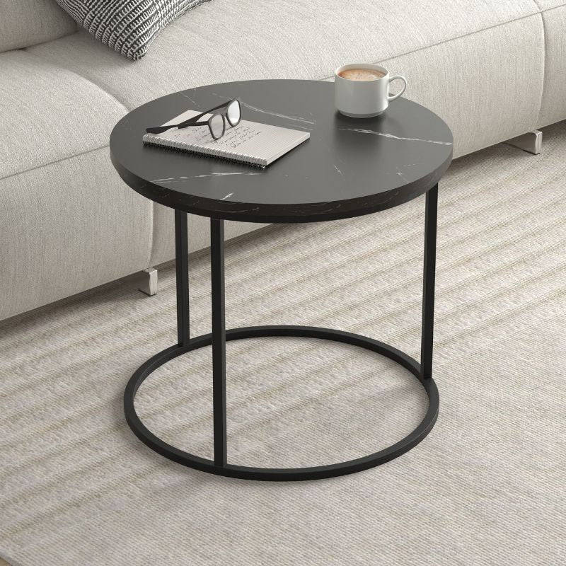 Τραπεζάκι σαλονιού σετ 2 τμχ Hilal Megapap χρώμα μαύρο εφέ μαρμάρου Ø66x49,5εκ. - Hippiehome.gr