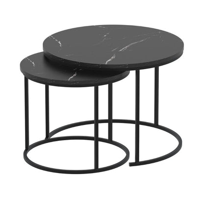 Τραπεζάκι σαλονιού σετ 2 τμχ Hilal Megapap χρώμα μαύρο εφέ μαρμάρου Ø66x49,5εκ. - Hippiehome.gr