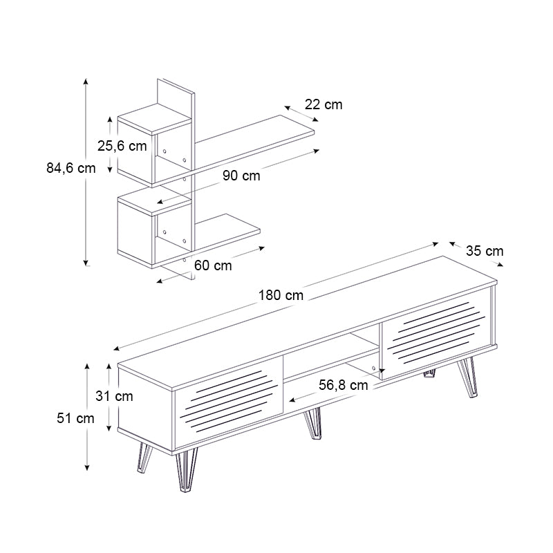 Σύνθεση τηλεόρασης Salerno Megapap χρώμα λευκό 180x35x51εκ. - Hippiehome.gr