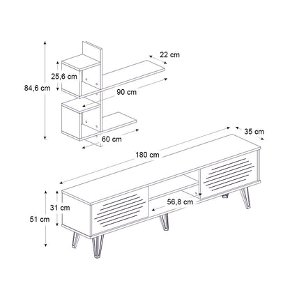 Σύνθεση τηλεόρασης Salerno Megapap χρώμα λευκό 180x35x51εκ. - Hippiehome.gr