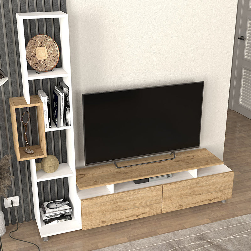 Σύνθεση τηλεόρασης Tulip Megapap χρώμα λευκό - sepet oak 160x29,5x160εκ. - Hippiehome.gr