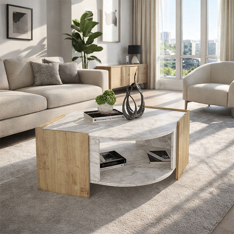 Τραπεζάκι σαλονιού Marbel Megapap χρώμα sapphire oak - λευκό εφέ μαρμάρου 75x75x40εκ. - Hippiehome.gr