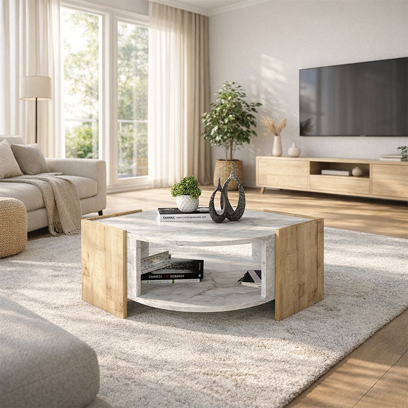 Τραπεζάκι σαλονιού Marbel Megapap χρώμα sapphire oak - λευκό εφέ μαρμάρου 75x75x40εκ. - Hippiehome.gr