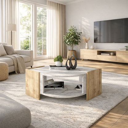 Τραπεζάκι σαλονιού Marbel Megapap χρώμα sapphire oak - λευκό εφέ μαρμάρου 75x75x40εκ. - Hippiehome.gr