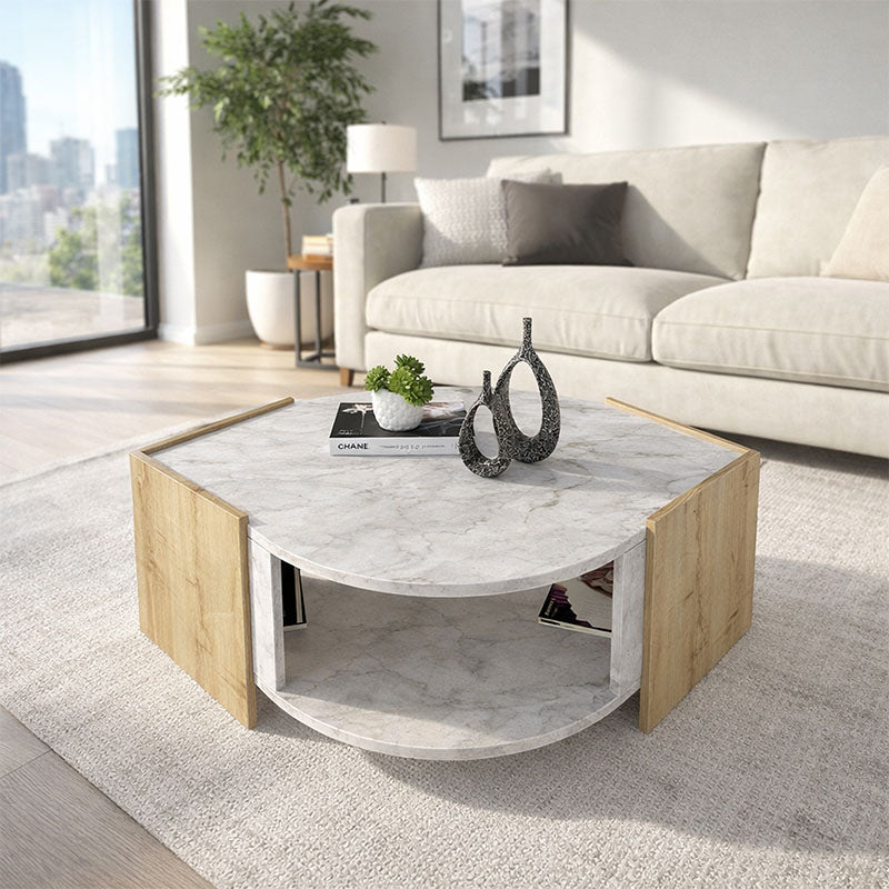 Τραπεζάκι σαλονιού Marbel Megapap χρώμα sapphire oak - λευκό εφέ μαρμάρου 75x75x40εκ. - Hippiehome.gr