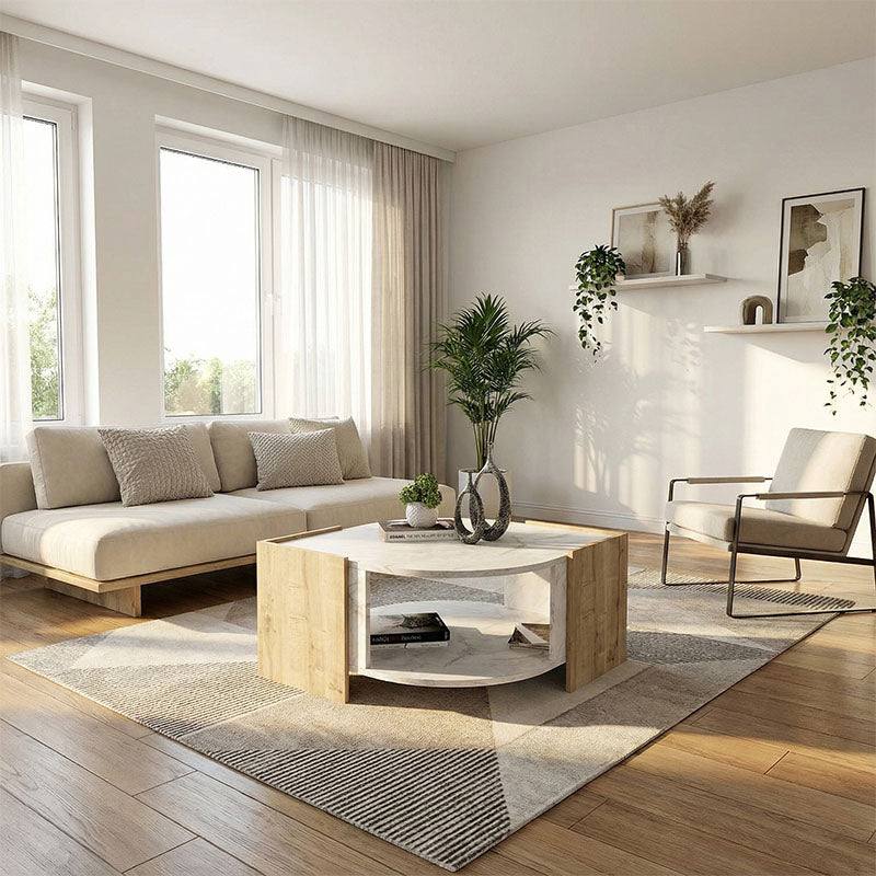 Τραπεζάκι σαλονιού Marbel Megapap χρώμα sapphire oak - λευκό εφέ μαρμάρου 75x75x40εκ. - Hippiehome.gr