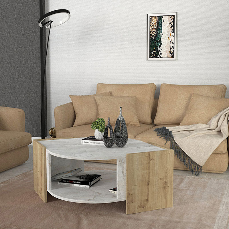 Τραπεζάκι σαλονιού Marbel Megapap χρώμα sapphire oak - λευκό εφέ μαρμάρου 75x75x40εκ. - Hippiehome.gr