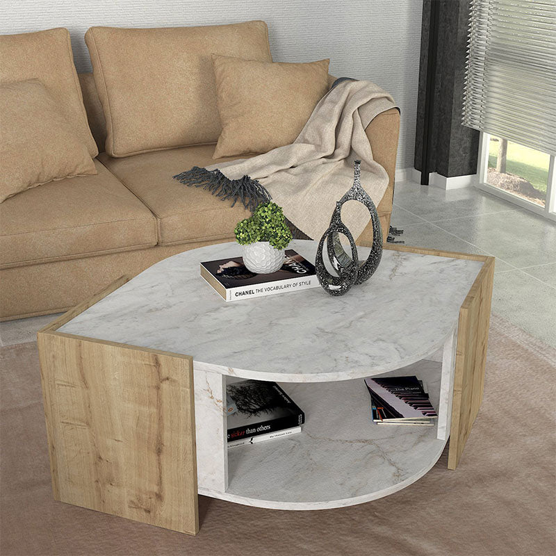 Τραπεζάκι σαλονιού Marbel Megapap χρώμα sapphire oak - λευκό εφέ μαρμάρου 75x75x40εκ. - Hippiehome.gr