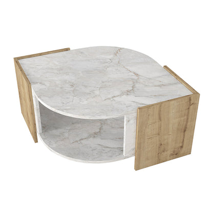 Τραπεζάκι σαλονιού Marbel Megapap χρώμα sapphire oak - λευκό εφέ μαρμάρου 75x75x40εκ. - Hippiehome.gr