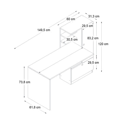 Γραφείο εργασίας Merino Megapap χρώμα λευκό 149,5x61,8x120εκ. - Hippiehome.gr