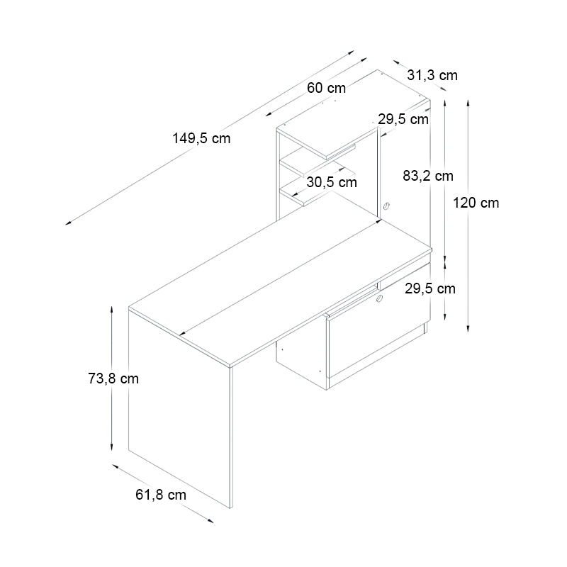 Γραφείο εργασίας Merino Megapap χρώμα καρυδί 149,5x61,8x120εκ. - Hippiehome.gr