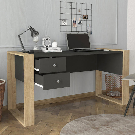 Γραφείο εργασίας Fernando Megapap χρώμα ανθρακί - sapphire oak 158,4x60x72,2εκ. - Hippiehome.gr