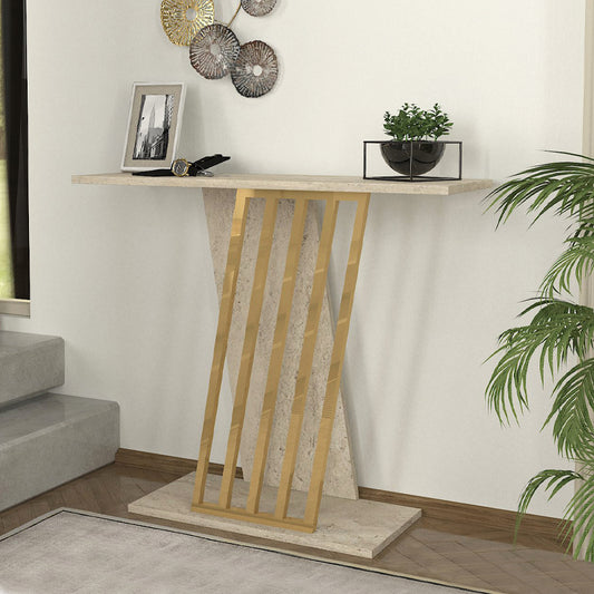 Κονσόλα Gravity Megapap χρώμα travertine - χρυσό 90x29,6x76,8εκ. - Hippiehome.gr