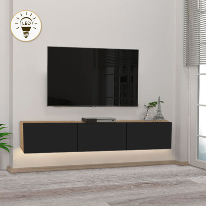 Damla Megapap wall-mounted TV cabinet with LED color sapphire oak - black 180x29.5x29.5cm.