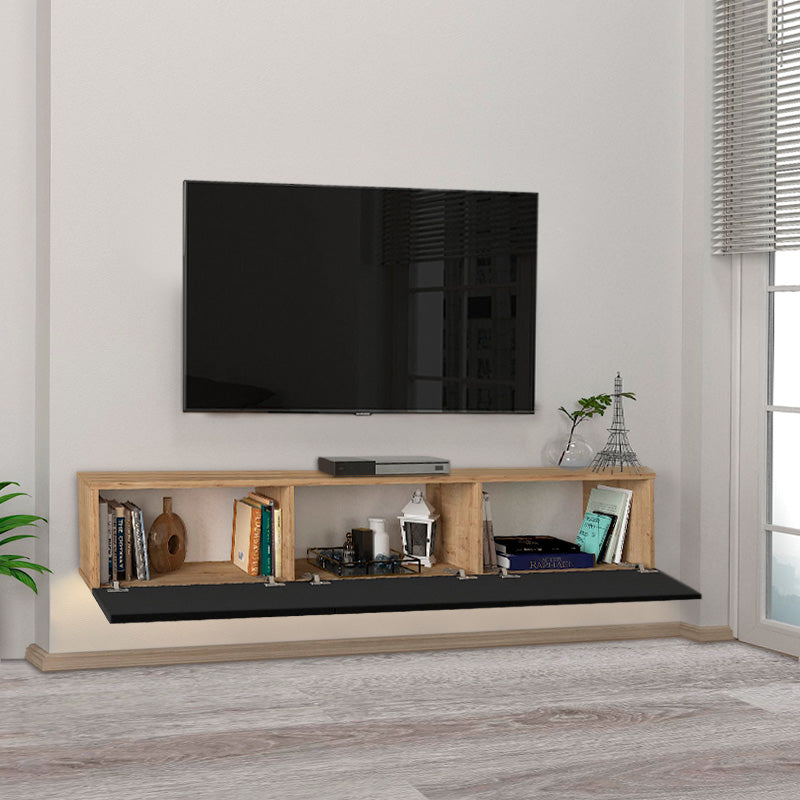 Damla Megapap wall-mounted TV cabinet with LED color sapphire oak - black 180x29.5x29.5cm.