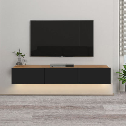 Damla Megapap wall-mounted TV cabinet with LED color sapphire oak - black 180x29.5x29.5cm.