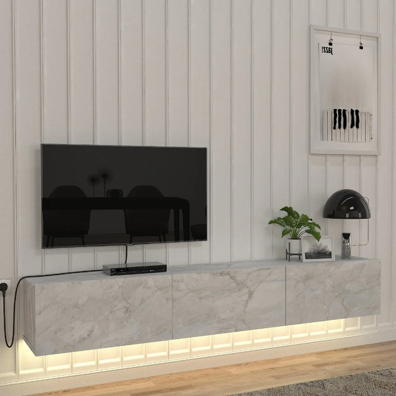 Damla Megapap wall-mounted TV cabinet with LED color white marble effect 180x29.5x29.5cm.