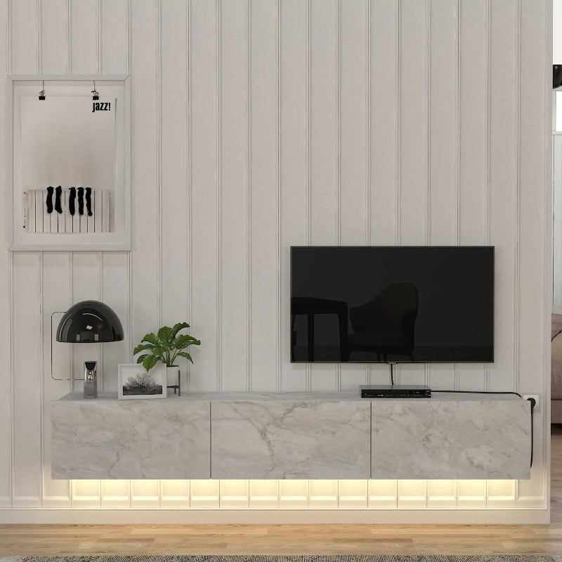 Damla Megapap wall-mounted TV cabinet with LED color white marble effect 180x29.5x29.5cm.