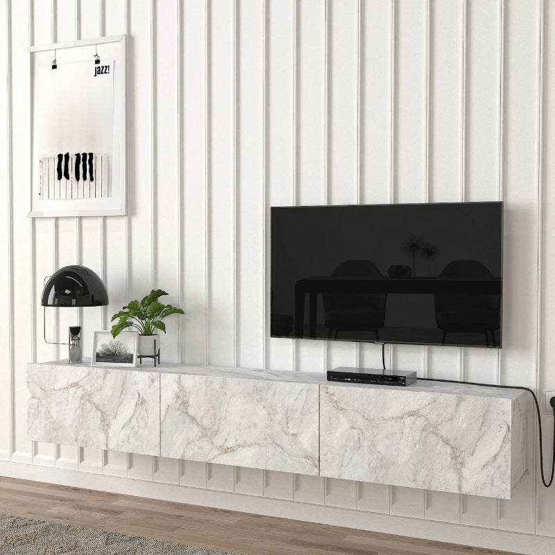 Damla Megapap wall-mounted TV cabinet with LED color white marble effect 180x29.5x29.5cm.