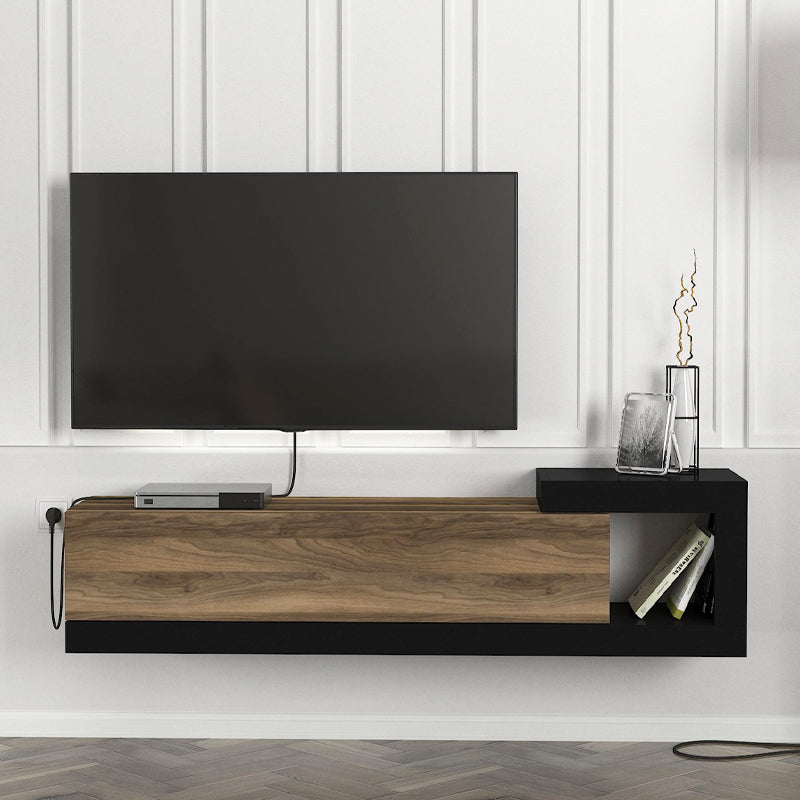 Έπιπλο τηλεόρασης επιτοίχιο Volare Megapap χρώμα καρυδί - μαύρο 150x29,6x38,6εκ. - Hippiehome.gr