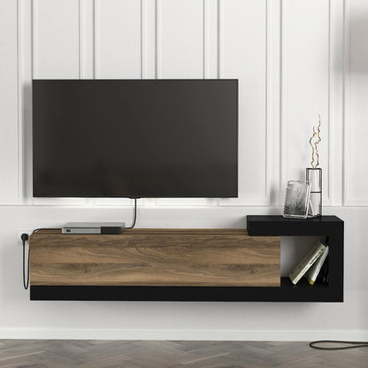 Έπιπλο τηλεόρασης επιτοίχιο Volare Megapap χρώμα καρυδί - μαύρο 150x29,6x38,6εκ. - Hippiehome.gr