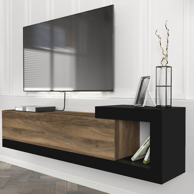 Έπιπλο τηλεόρασης επιτοίχιο Volare Megapap χρώμα καρυδί - μαύρο 150x29,6x38,6εκ. - Hippiehome.gr