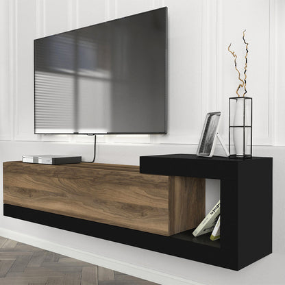 Έπιπλο τηλεόρασης επιτοίχιο Volare Megapap χρώμα καρυδί - μαύρο 150x29,6x38,6εκ. - Hippiehome.gr