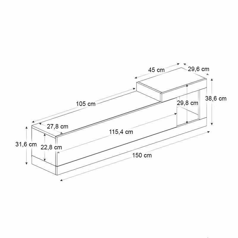 Έπιπλο τηλεόρασης επιτοίχιο Volare Megapap χρώμα καρυδί - μαύρο 150x29,6x38,6εκ. - Hippiehome.gr